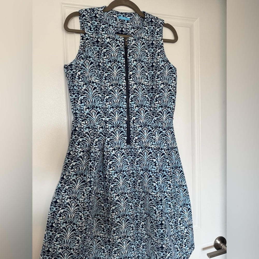 J. McLaughlin Navy and Light Blue Patterned Sleeveless Dress